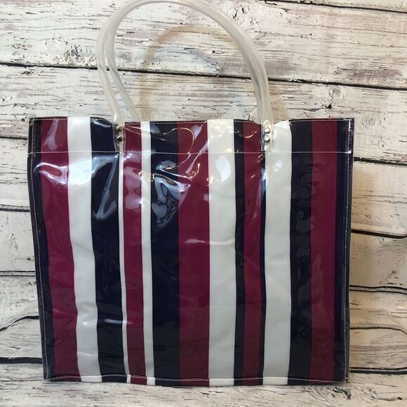 Dress barn shopping tote stripe pattern plastic beach vibes spacious trend - Picture 14 of 15